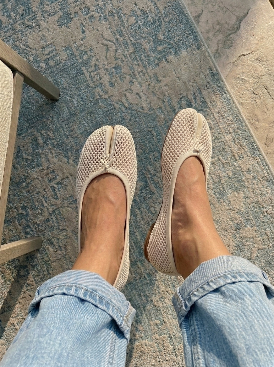 Calico-Mesh Flat Shoe BONE